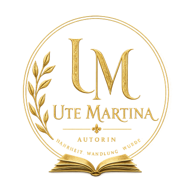 Siegel-Logo von Ute Martina – Autorin aus Berlin mit goldenem Monogramm und Buchsymbol